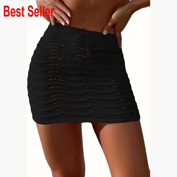 Other - Polyester Blend Crochet Cover Up Skirt with Hollow Out Tie Front